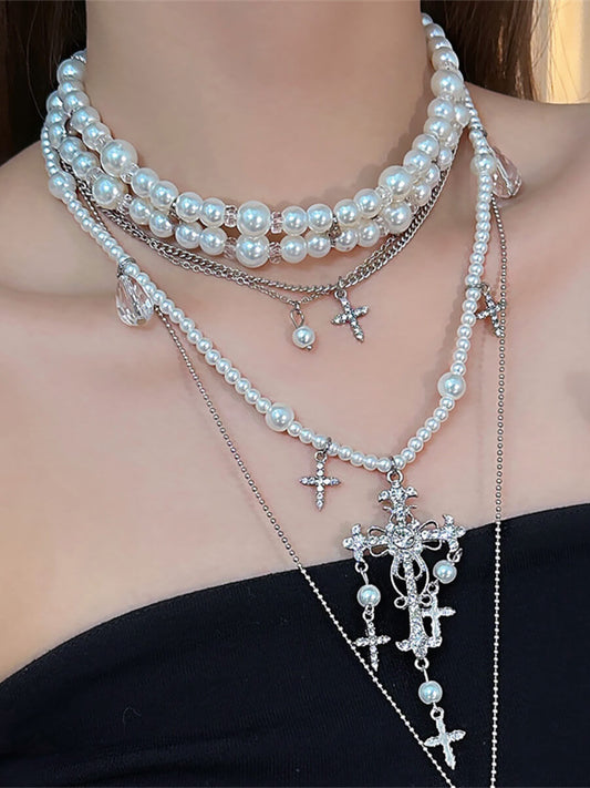 Holy Cross Faux Pearl Necklace