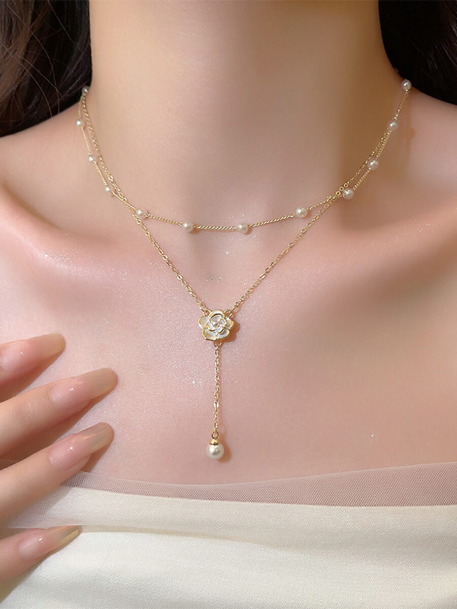 Layered Camellia Pearl Necklace