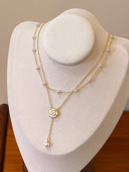 Layered Camellia Pearl Necklace