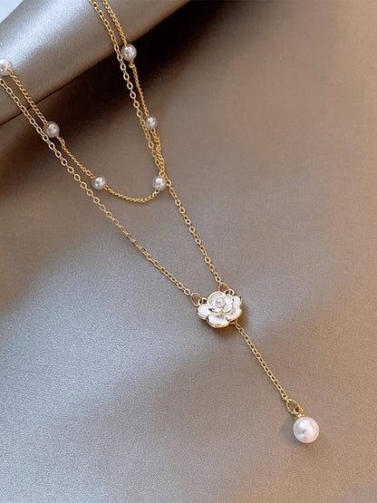 Layered Camellia Pearl Necklace