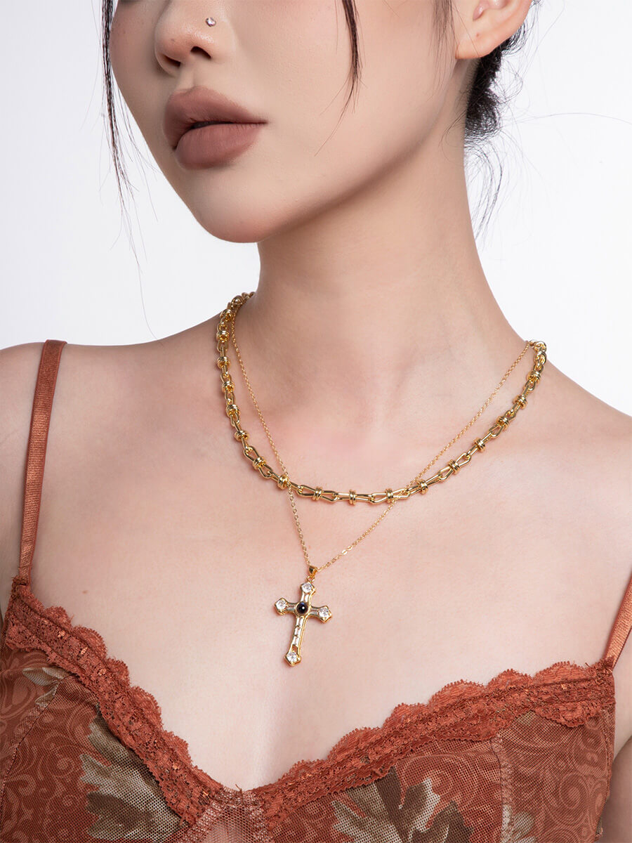 Layered Gold Cross Necklace