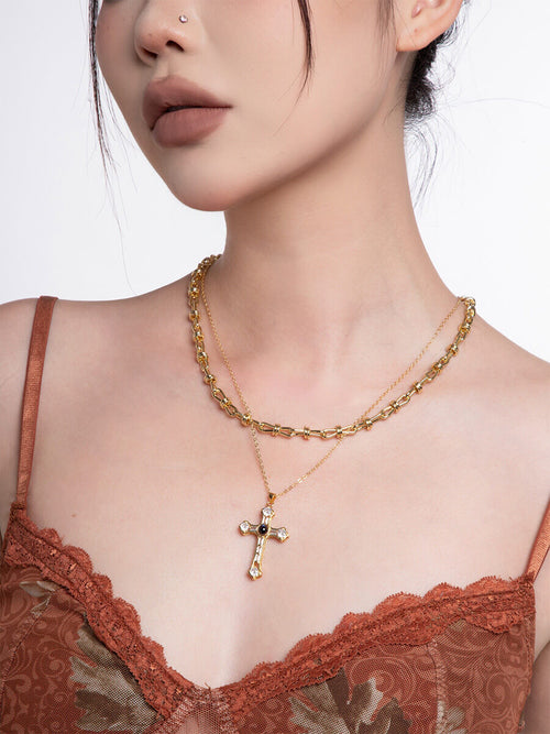 Layered Gold Cross Necklace