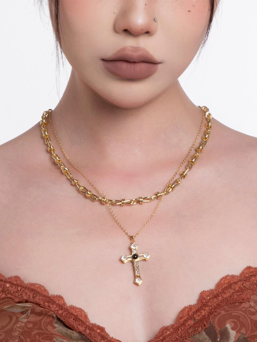 Layered Gold Cross Necklace