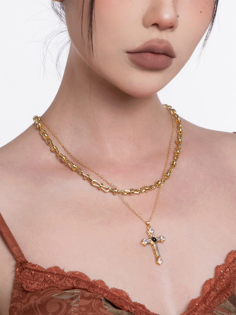 Layered Gold Cross Necklace