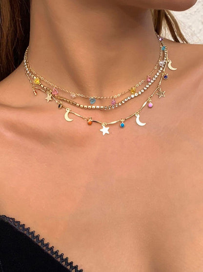 Stars & Moons Aligned Stacked Necklace Set