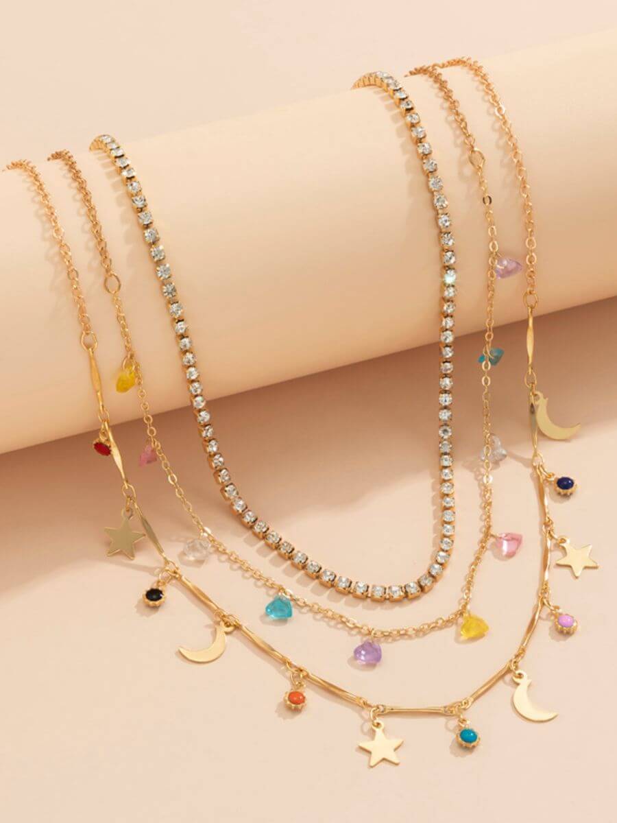 Stars &amp; Moons Aligned Stacked Necklace Set