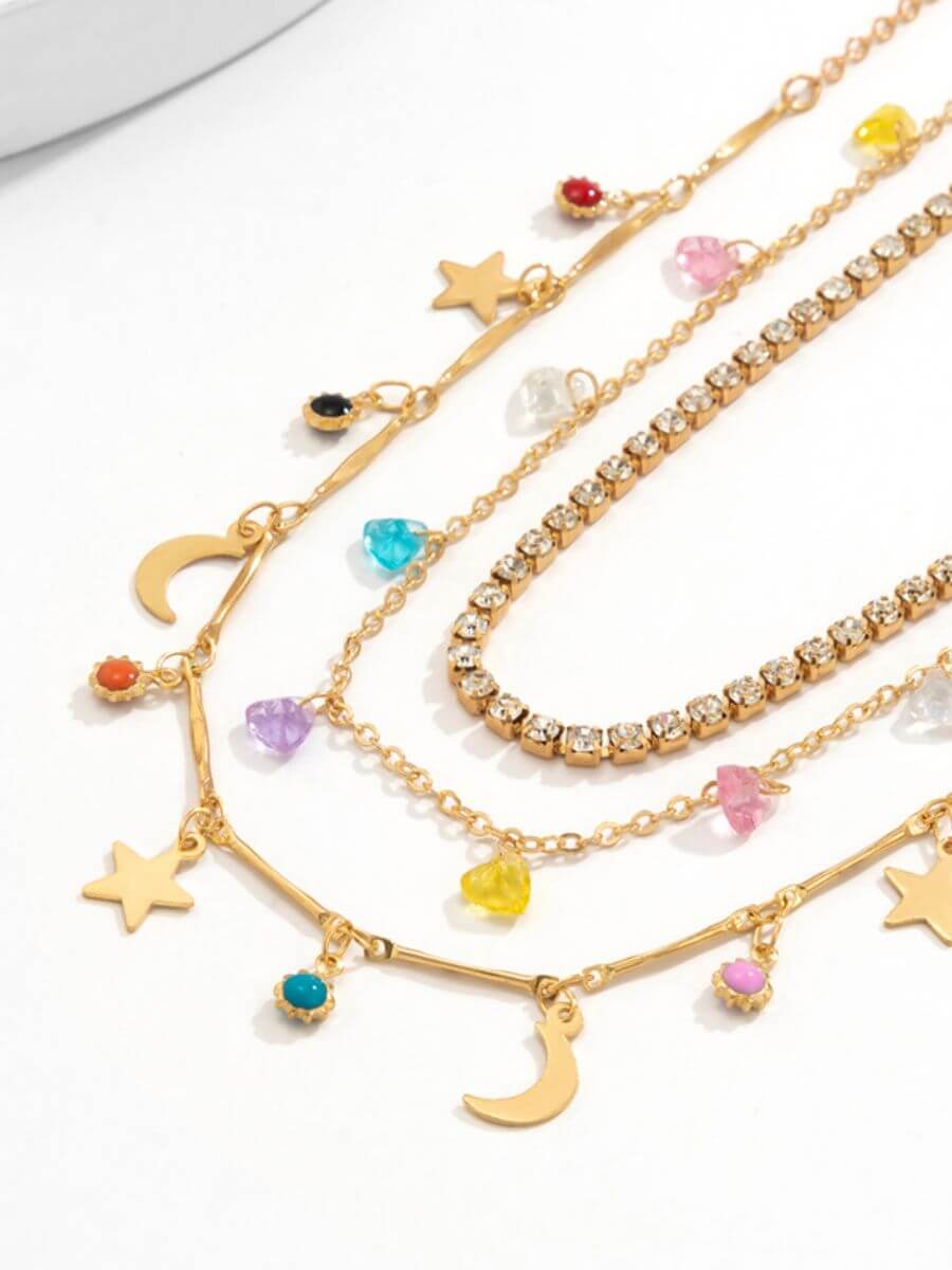 Stars & Moons Aligned Stacked Necklace Set