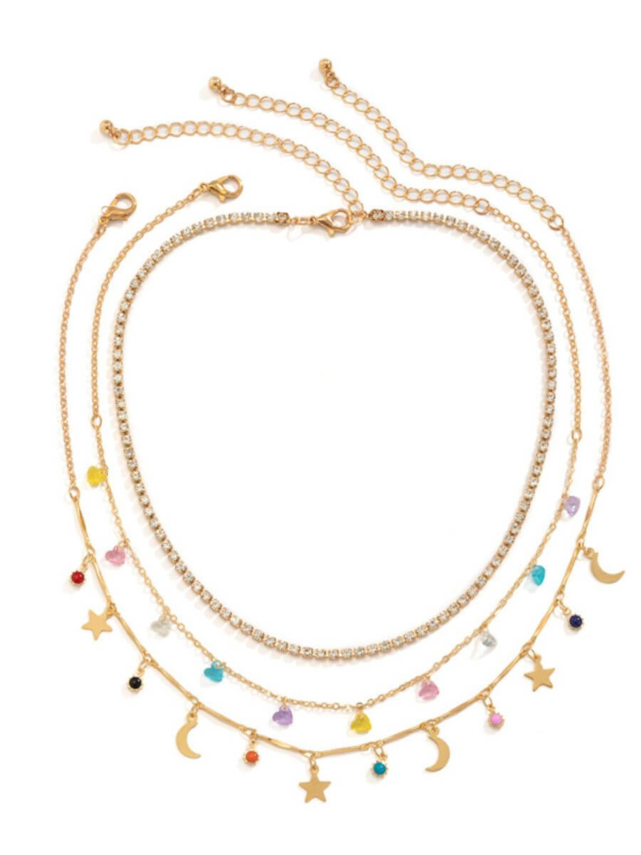 Stars & Moons Aligned Stacked Necklace Set